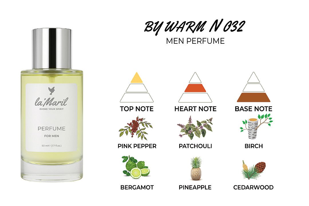 Bergamot, Black Currant, Apple, Lemon, Pink Pepper Pineapple, Patchouli, Moroccan Jasmine Birch, Musk, Oakmoss, Ambroxan, Cedarwood lamaril-Лучший-мужской-парфюм